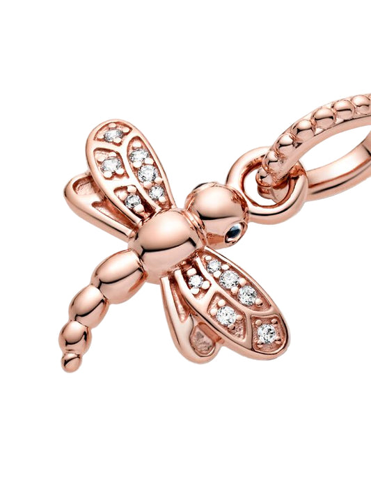Dragonfly Rose pendant with clear cubic zirconia