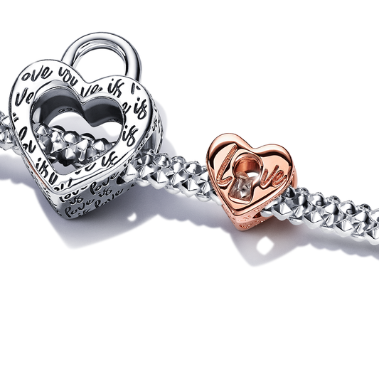 Two-tone Padlock Splittable Heart Charm