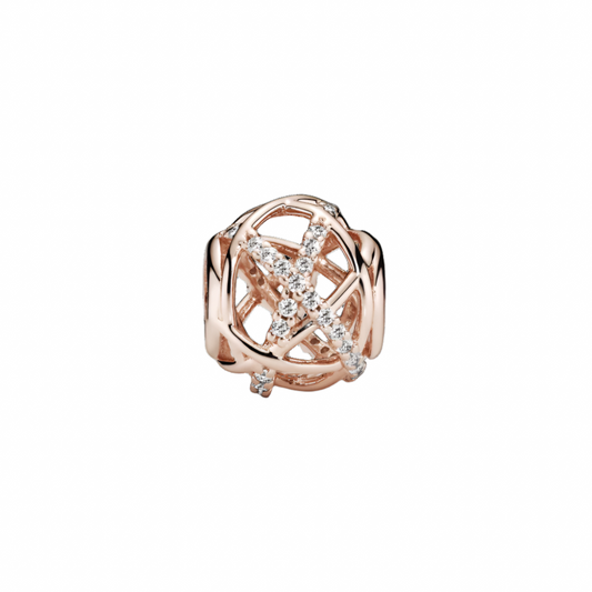 Openwork abstract Rose charm with clear cubic zirconia