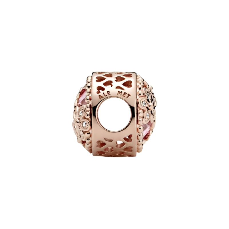 Sparkling Pink Daisy Flower Charm 14K Rose