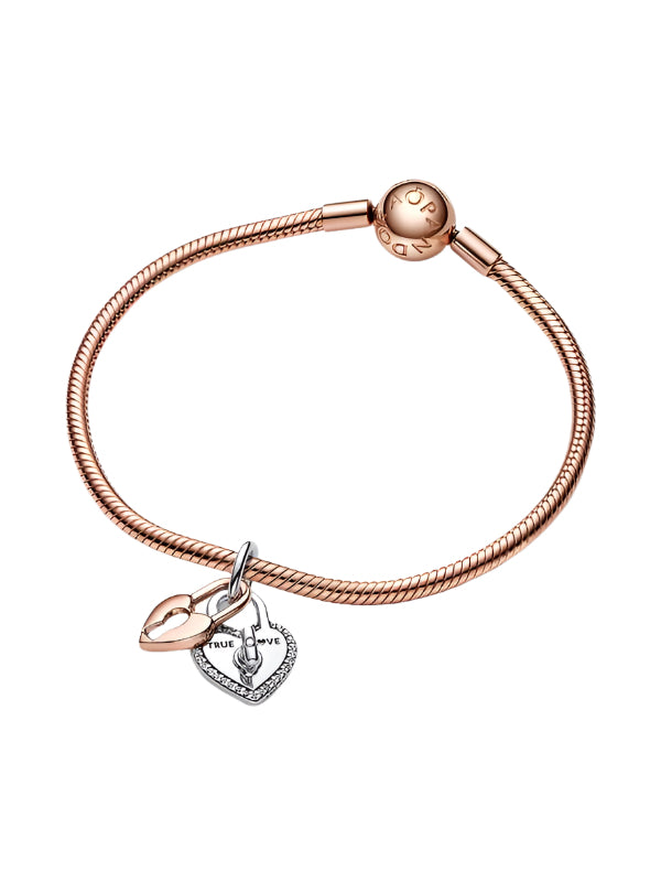 Two-tone Twistable Heart Padlock Double Dangle Charm
