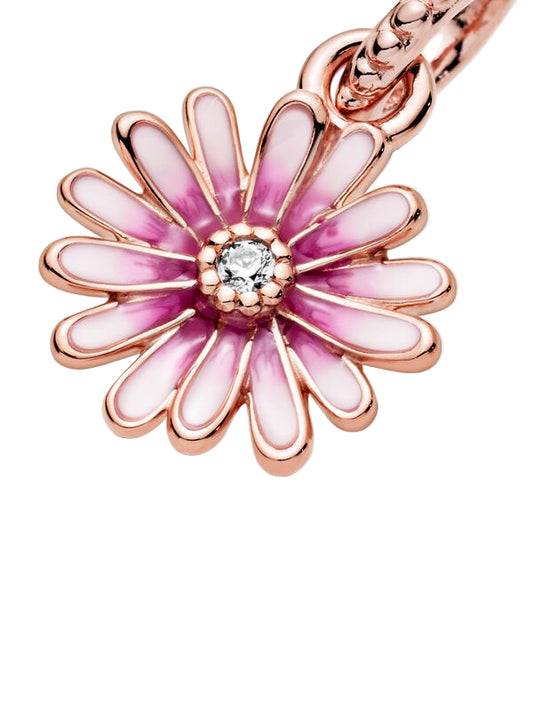 Daisy 14k rose gold-plated dangle with clear cubic zirconia and shaded pink enamel