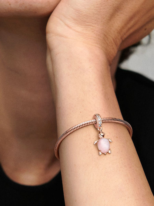 Pink Sea Turtle Murano Glass Dangle Charm