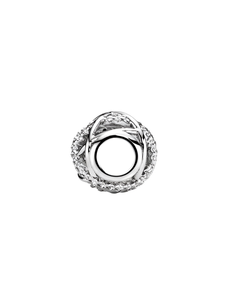 Openwork abstract silver charm with cubic zirconia