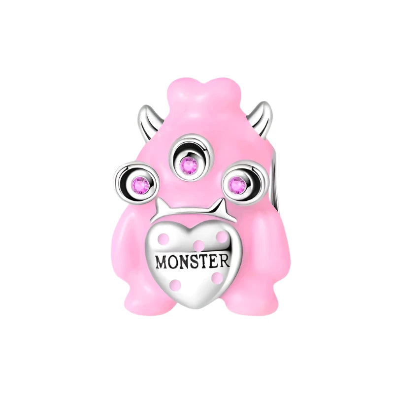 Pink Little Monster Hugging Heart Bead Charm