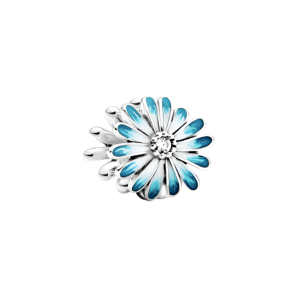 Daisy sterling silver charm with clear cubic zirconia and shaded blue enamel