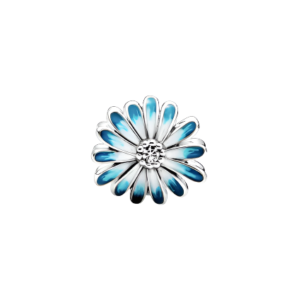 Daisy sterling silver charm with clear cubic zirconia and shaded blue enamel