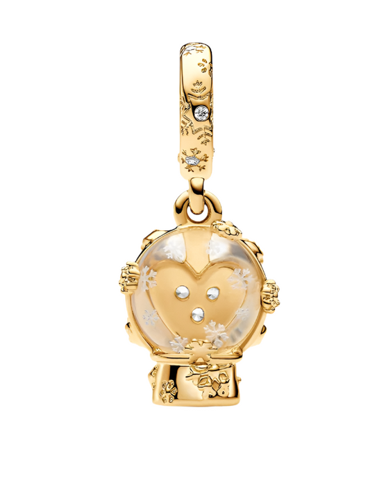 Heart Snowflake Snow Globe Dangle Charm 14k gold plating