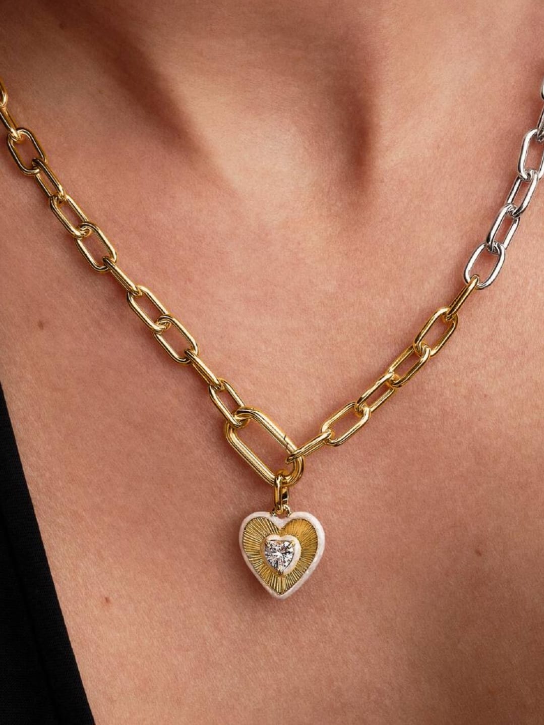 Radiating White Heart Medallion Charm