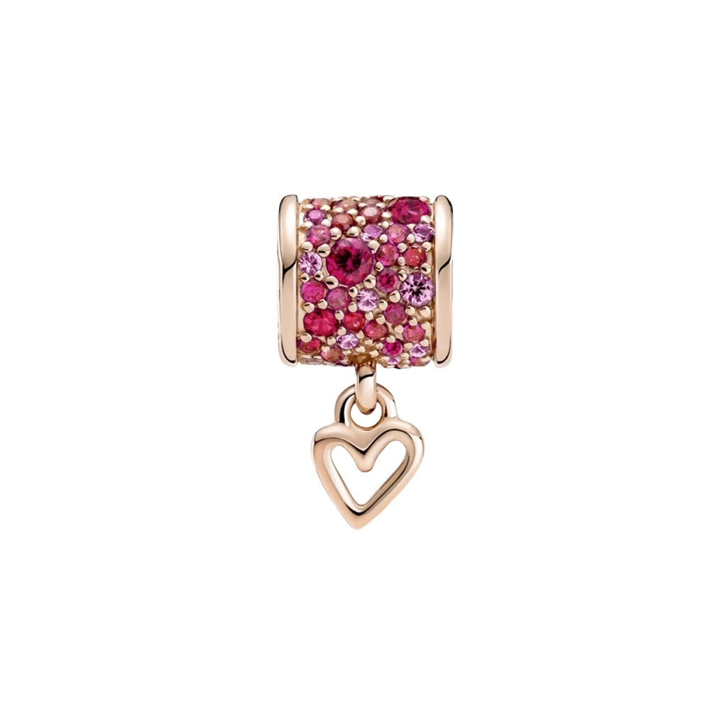 14k Rose Gold-Plated Pavé Freehand Heart Barrel Charm