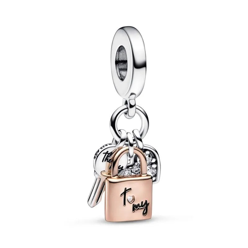 Two-tone Key, Padlock & Heart Triple Dangle Charm