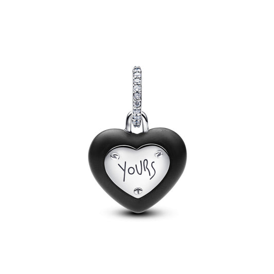 Matte Black Ceramic Heart Padlock Dangle Charm