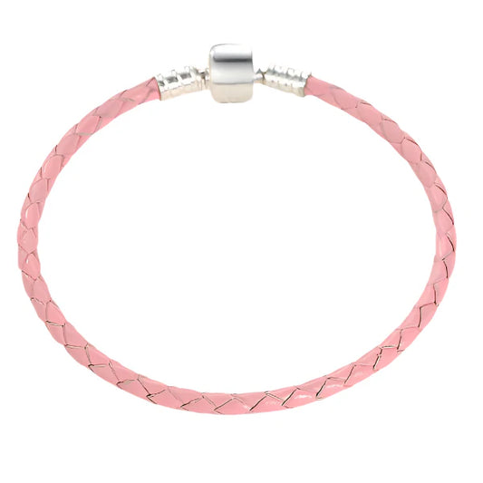 Plain Clasp S925 Pink Leather Bracelet