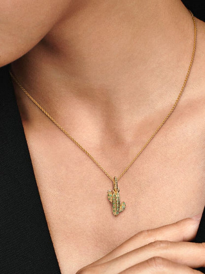 Sparkling Desert Cactus Pendant 14K gold-plated