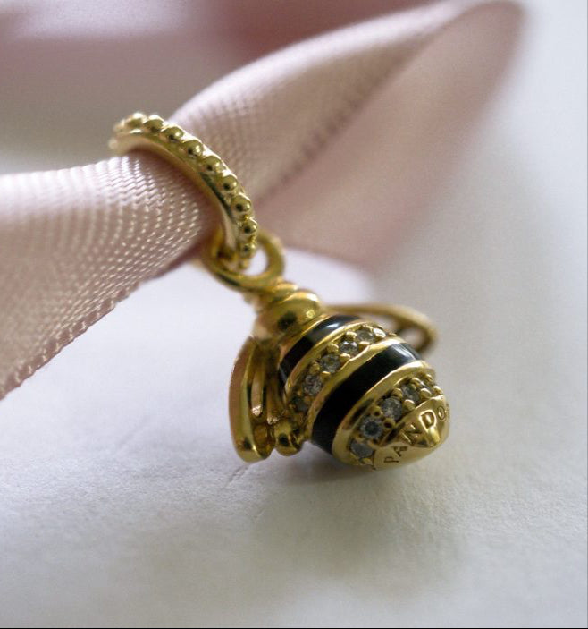 Queen Bee Pendant with Clear Zirconia and Black Enamel