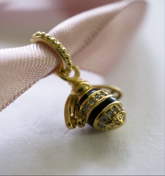 Queen Bee Pendant with Clear Zirconia and Black Enamel