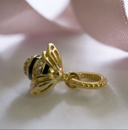 Queen Bee Pendant with Clear Zirconia and Black Enamel
