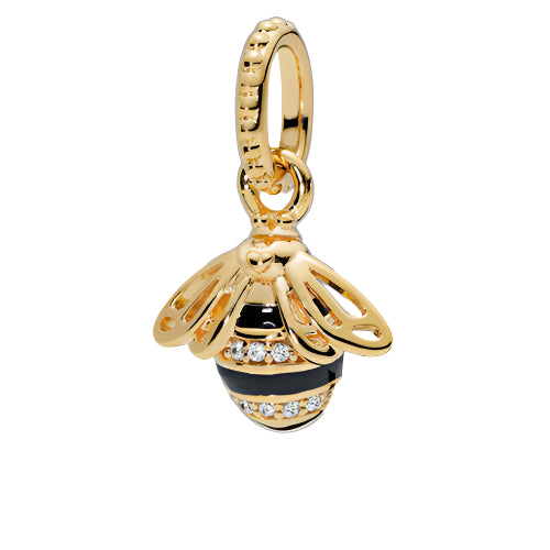 Queen Bee Pendant with Clear Zirconia and Black Enamel