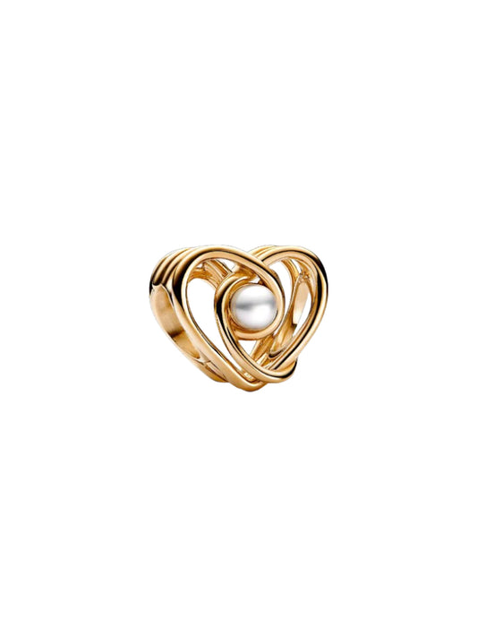 Openwork Swirling Heart & Pearl Charm 14k gold plated