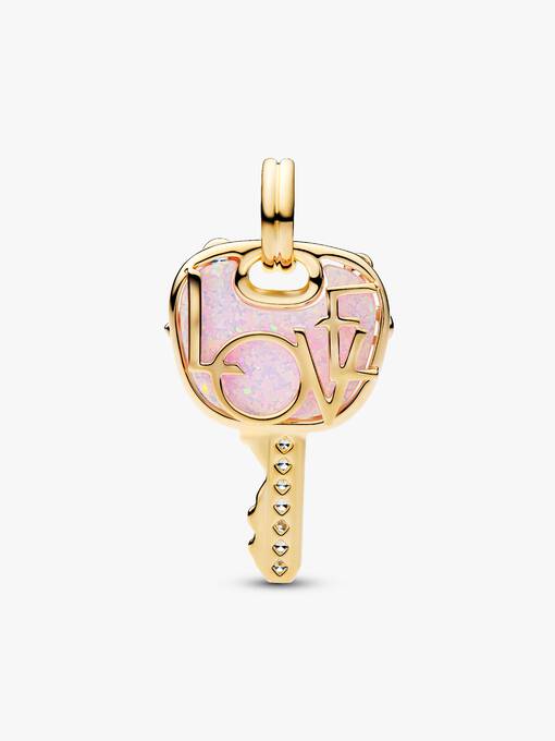 Opalescent Pink Love Key Large Dangle Charm