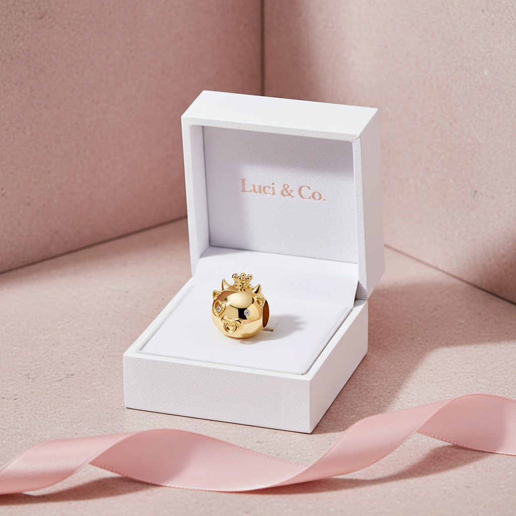 14K Plated CZ Chinese Zodiac OX Charm