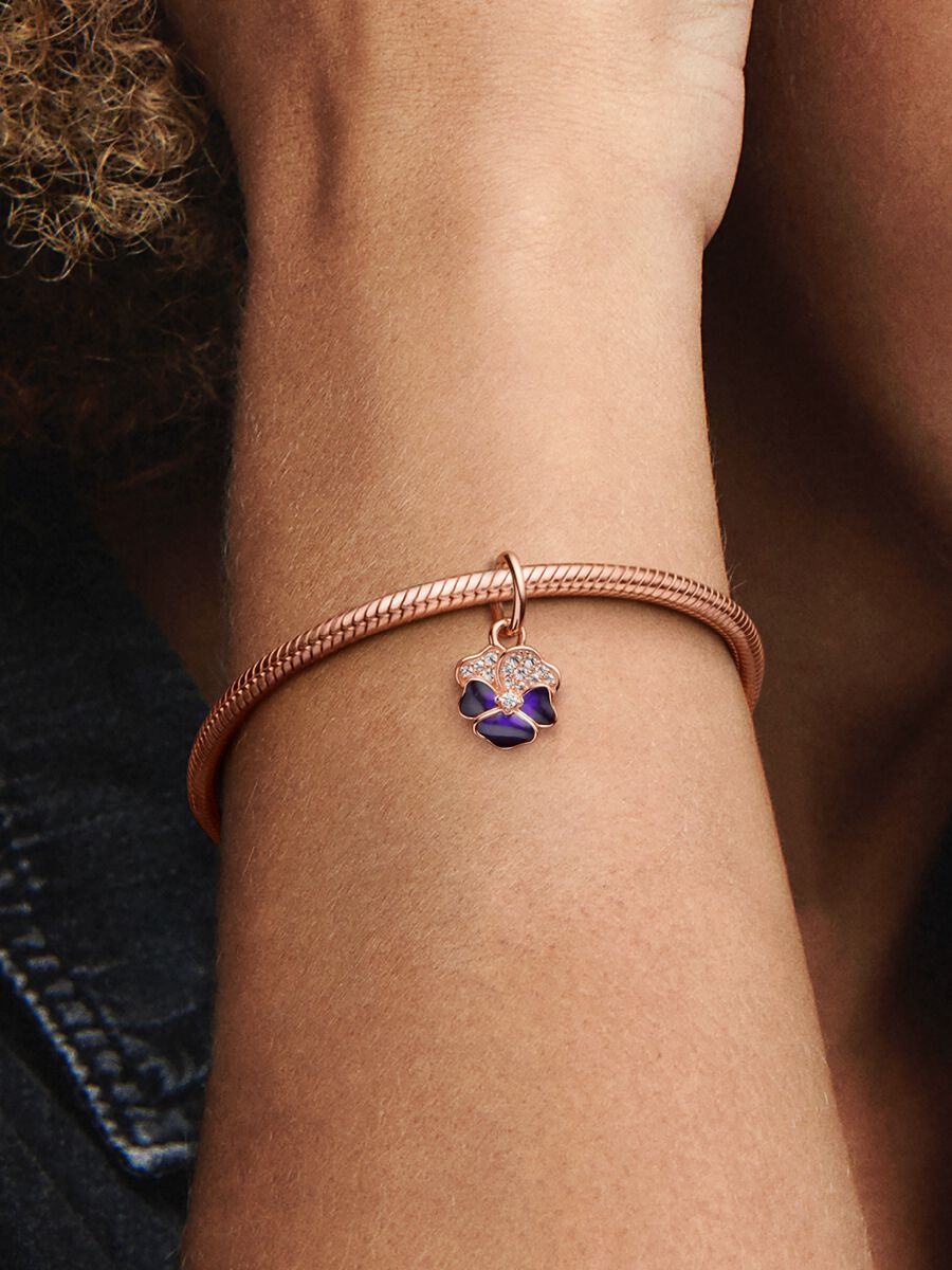 Deep Purple Pansy Flower Dangle Charm