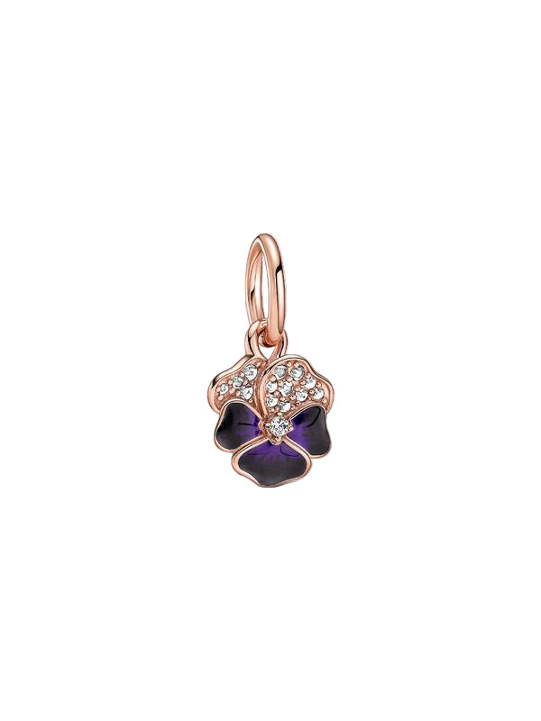 Deep Purple Pansy Flower Dangle Charm