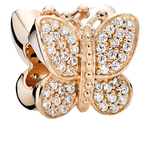 Rose Sparkling Butterfly Animal Charm with Clear Zirconia