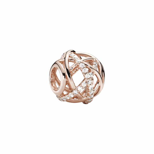 Openwork abstract Rose charm with clear cubic zirconia