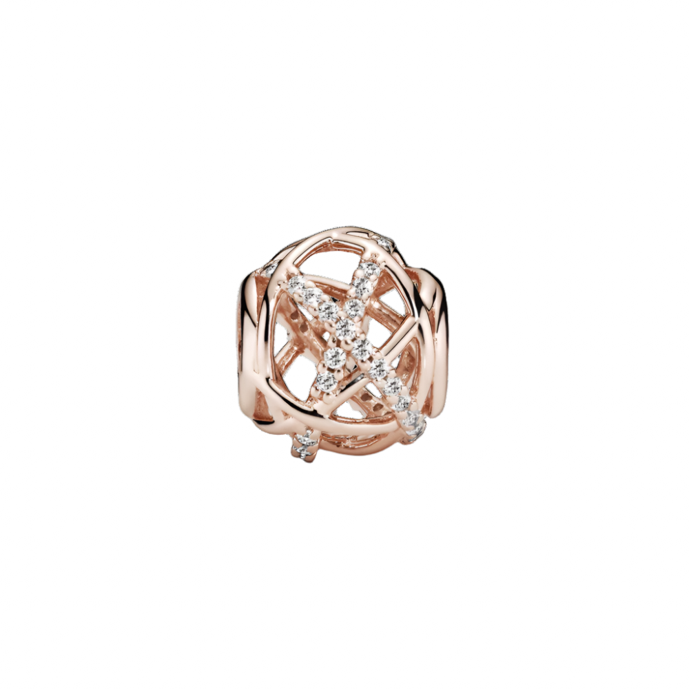 Openwork abstract Rose charm with clear cubic zirconia