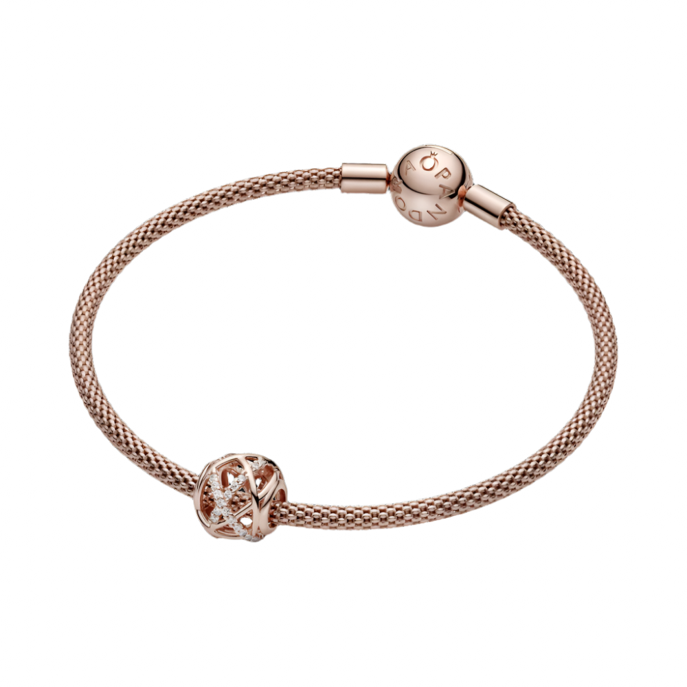 Openwork abstract Rose charm with clear cubic zirconia