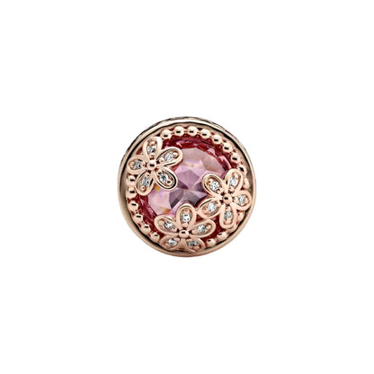 Sparkling Pink Daisy Flower Charm 14K Rose