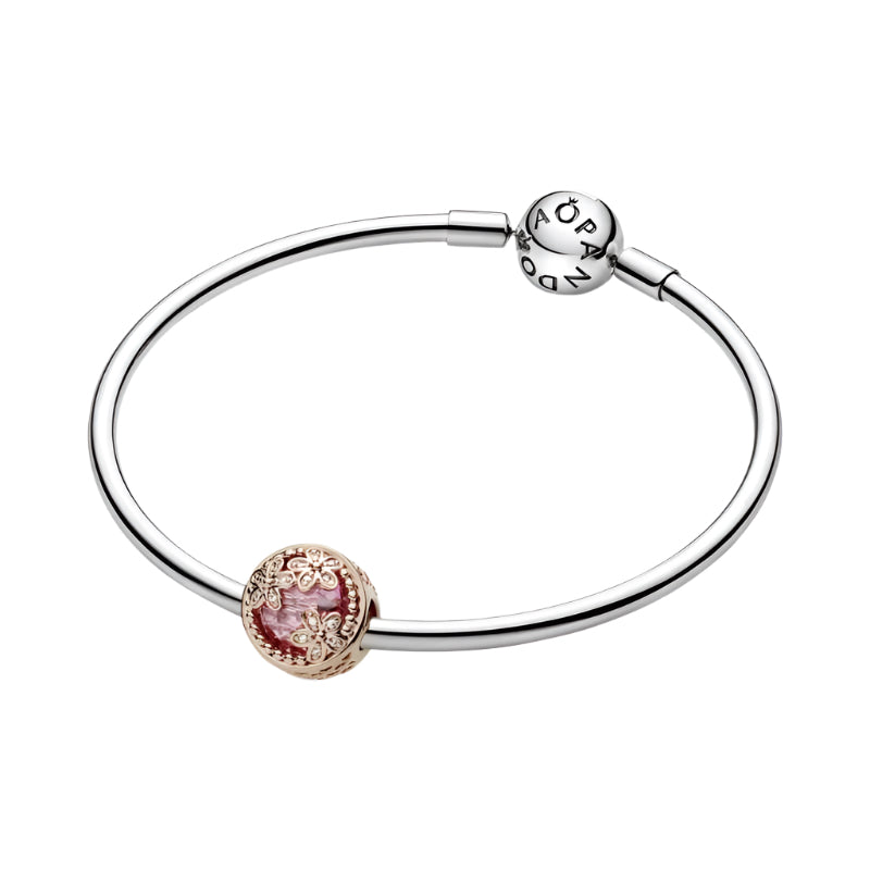 Sparkling Pink Daisy Flower Charm 14K Rose