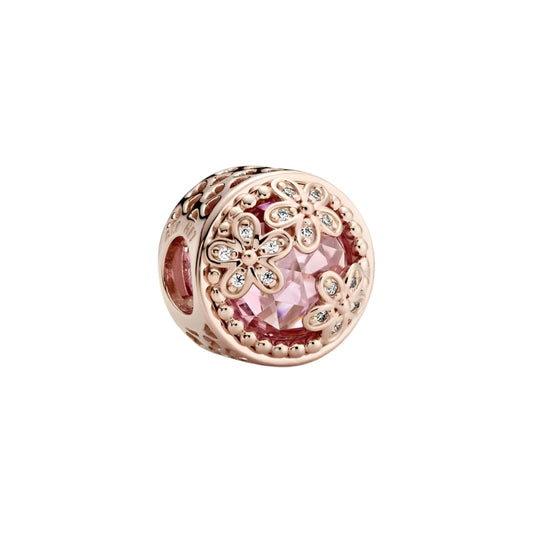 Sparkling Pink Daisy Flower Charm 14K Rose