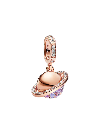 Planet Saturn Sparkling Dangle Charm 14k Rose gold-plated