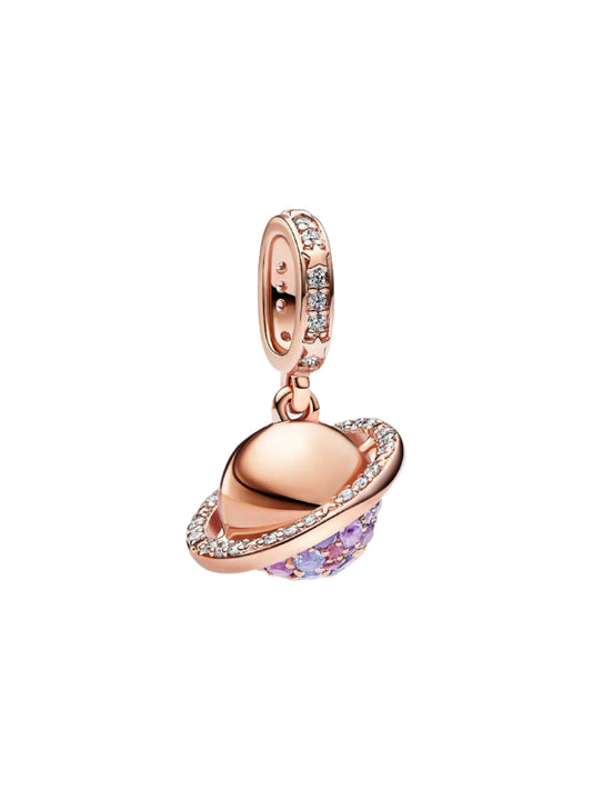 Planet Saturn Sparkling Dangle Charm 14k Rose gold-plated
