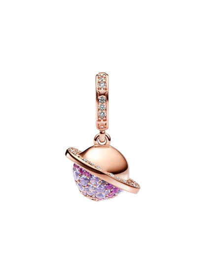 Planet Saturn Sparkling Dangle Charm 14k Rose gold-plated