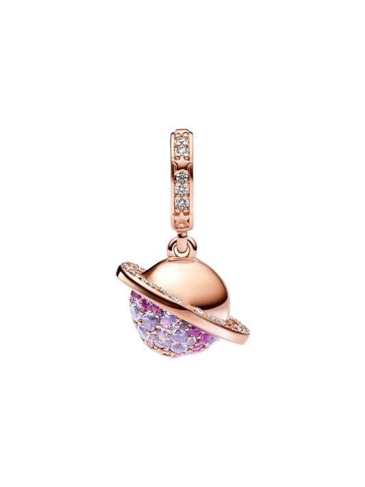 Planet Saturn Sparkling Dangle Charm 14k Rose gold-plated