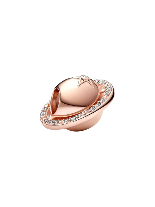 Planet Saturn Sparkling Star Charm 14K Rose