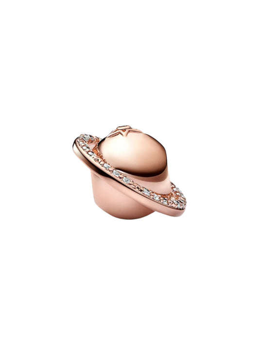 Planet Saturn Sparkling Star Charm 14K Rose