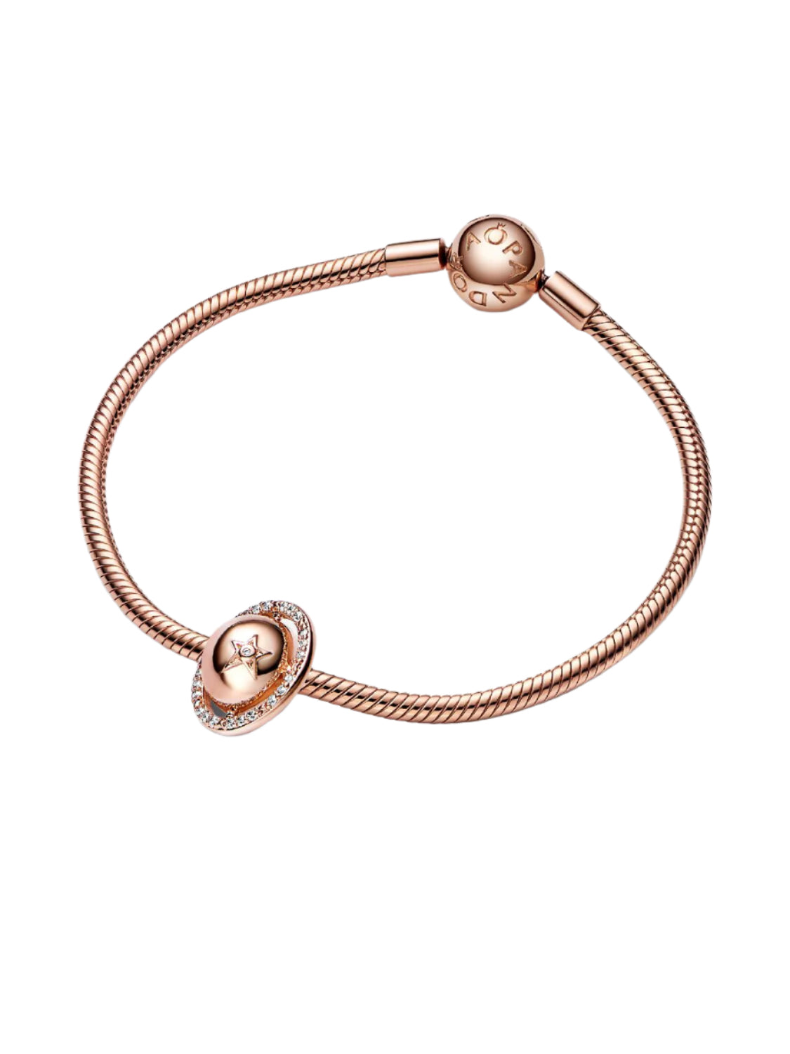 Planet Saturn Sparkling Star Charm 14K Rose
