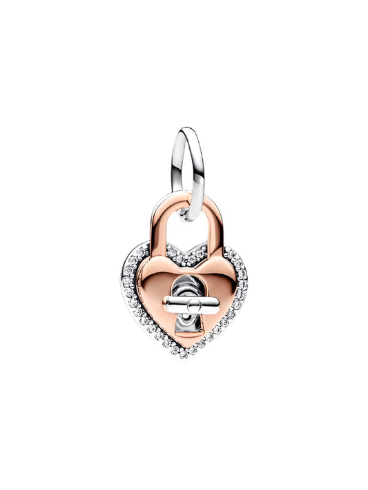 Two-tone Twistable Heart Padlock Double Dangle Charm