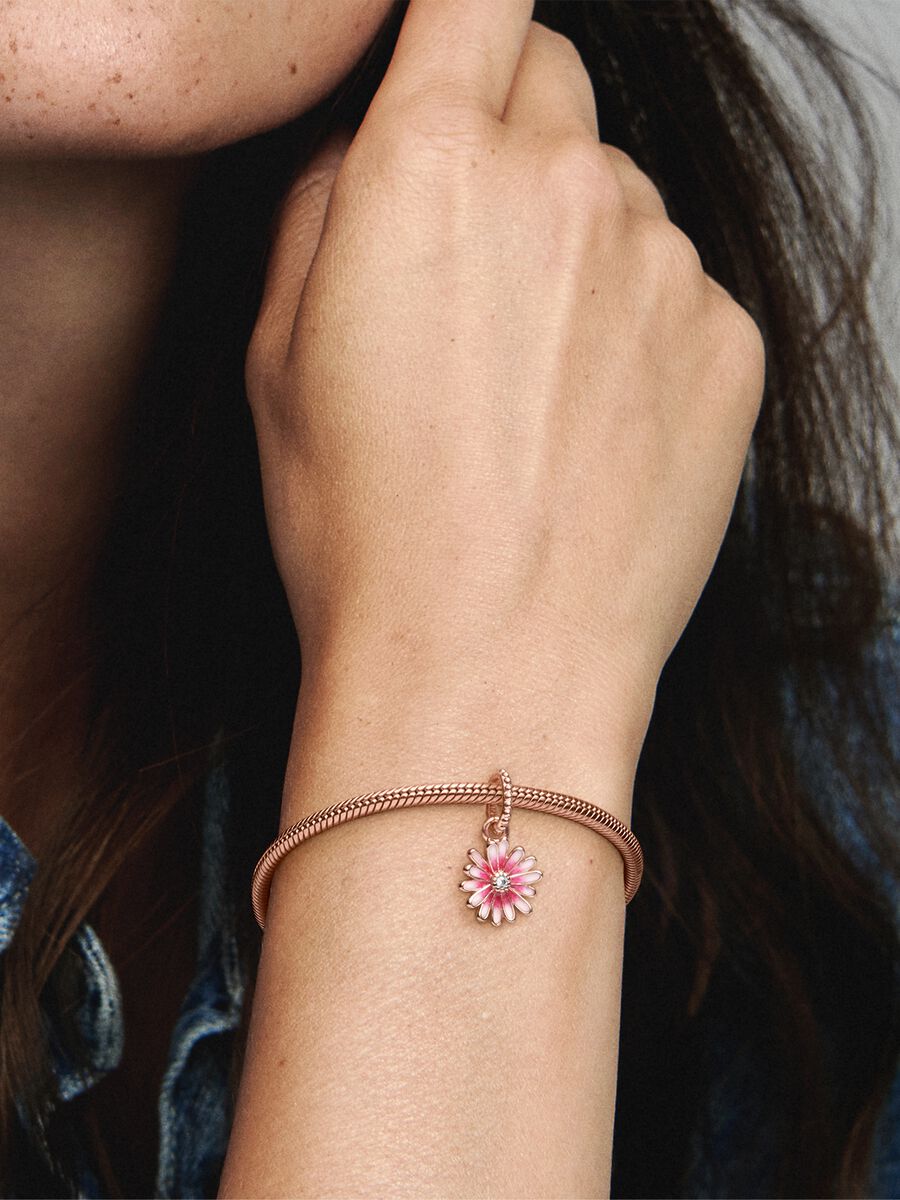 Daisy 14k rose gold-plated dangle with clear cubic zirconia and shaded pink enamel