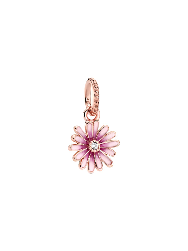 Daisy 14k rose gold-plated dangle with clear cubic zirconia and shaded pink enamel
