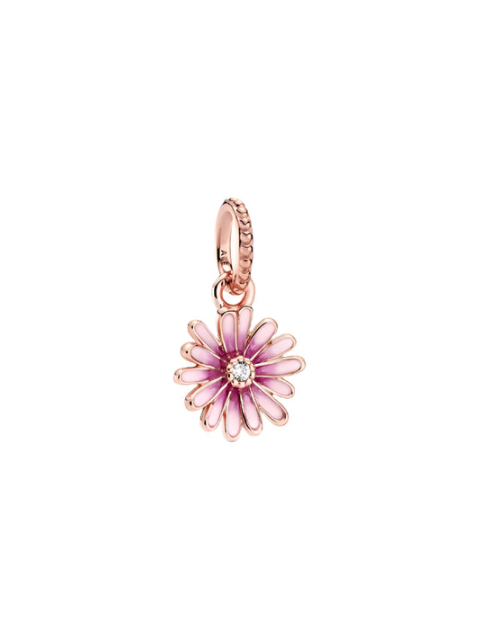 Daisy 14k rose gold-plated dangle with clear cubic zirconia and shaded pink enamel
