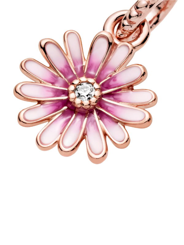 Daisy 14k rose gold-plated dangle with clear cubic zirconia and shaded pink enamel