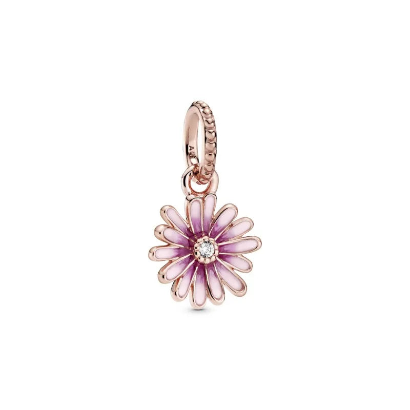 Daisy 14k rose gold-plated dangle with clear cubic zirconia and shaded pink enamel
