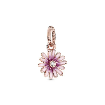Daisy 14k rose gold-plated dangle with clear cubic zirconia and shaded pink enamel