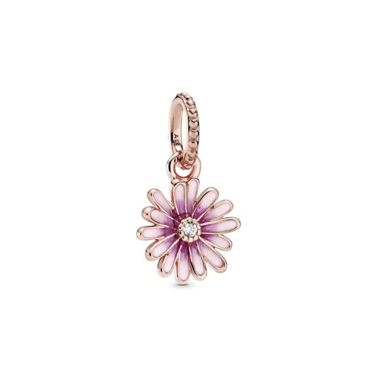 Daisy 14k rose gold-plated dangle with clear cubic zirconia and shaded pink enamel