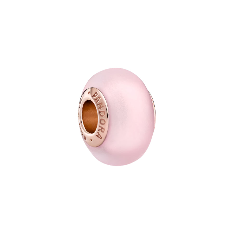 Matte Pink Murano Glass Charm 14K Rose